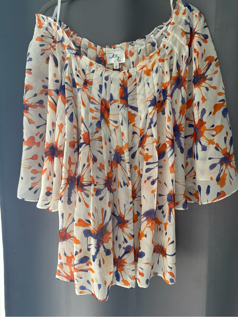 Milly White Off-Shoulder Tunic with Orange & Purple Splash Print